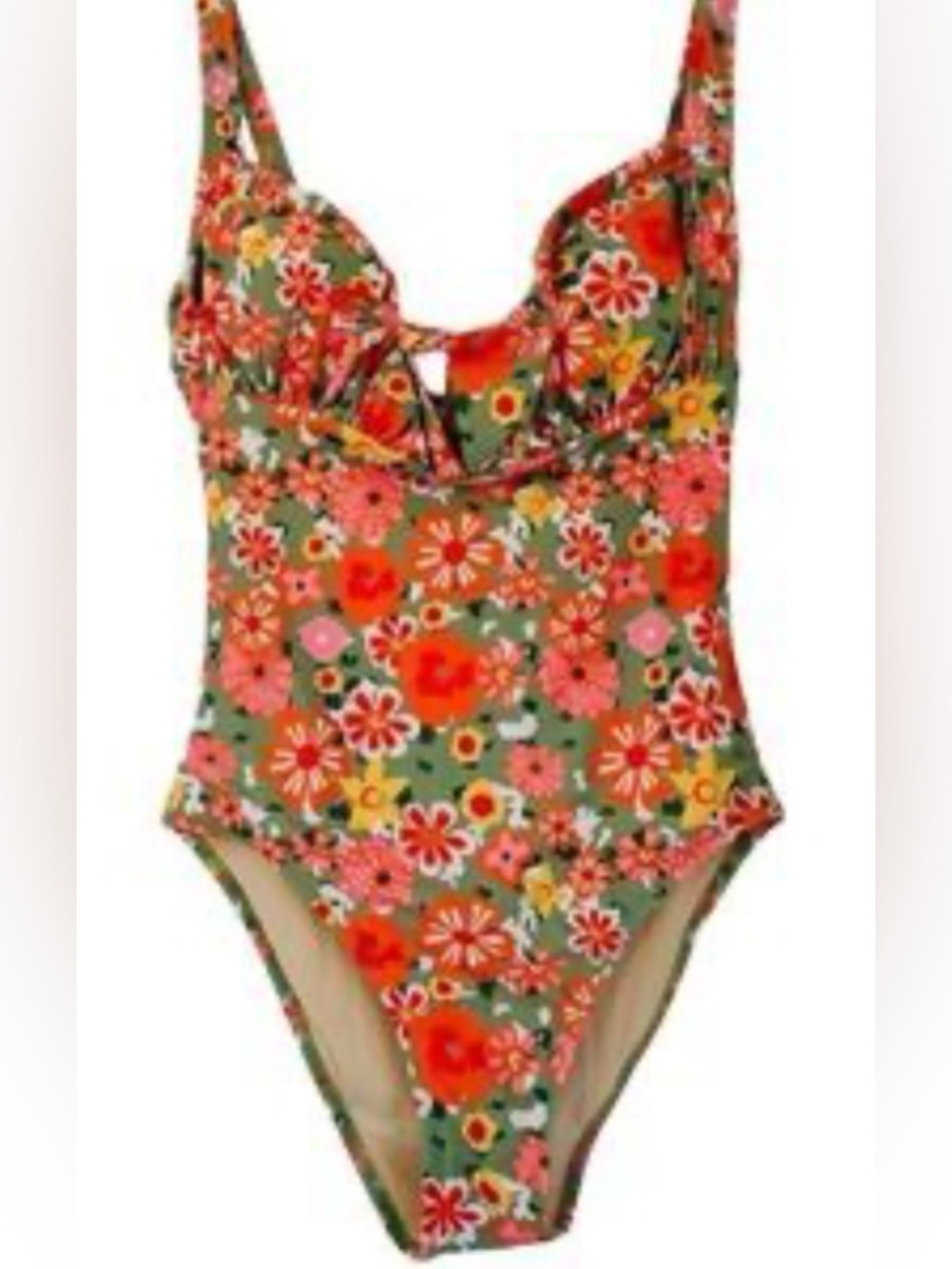 NWT-Medium Berlook neutral floral
 front tie adjustable straps
Ruched padded - Picture 5 of 9